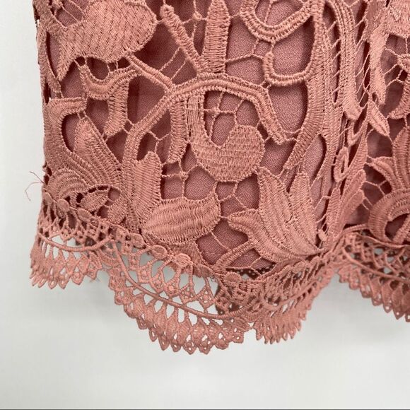 J.O.A. Lace Floral Cutout Open V-neckline Scallop Hem Mini Dress - Picture 5 of 13